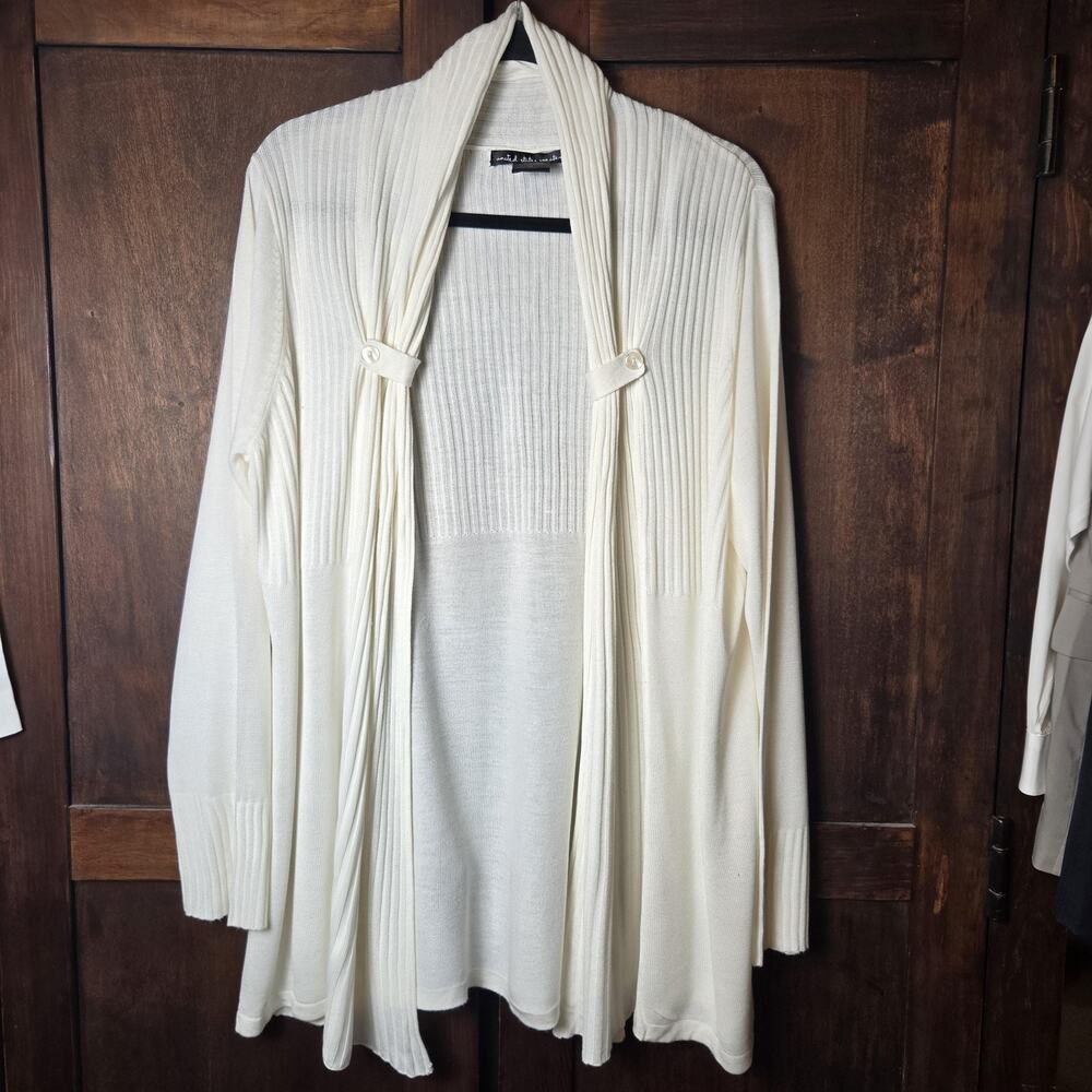 United States Sweaters Cardigan Sweater Womens 2X Cream Open Front Rayon Knit